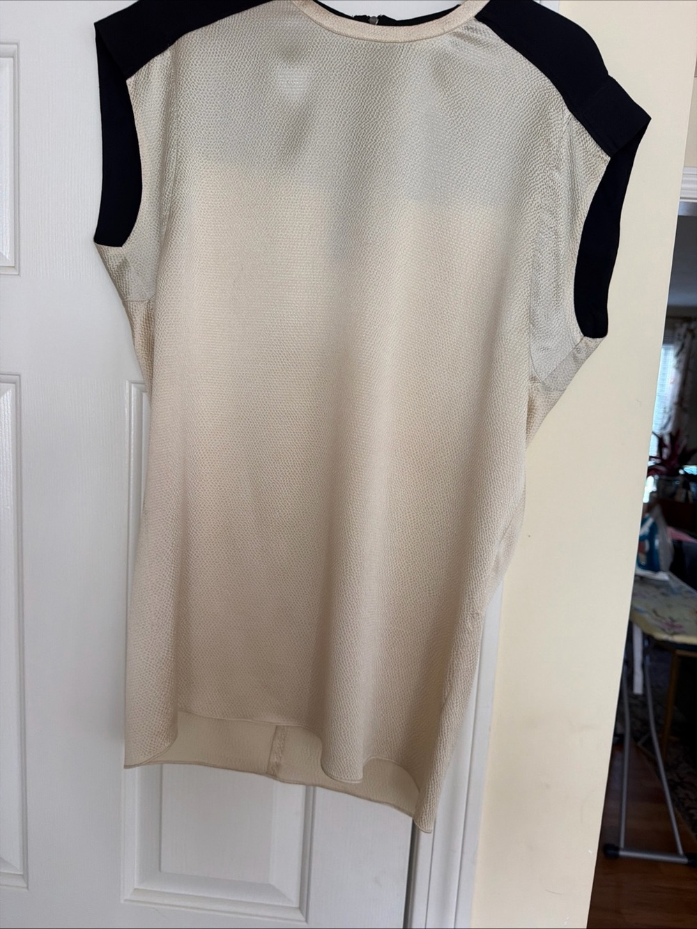 Helmut Lang Women’s Two-Tone Cap-Sleeve Top - Cream with Black Accents Sz P